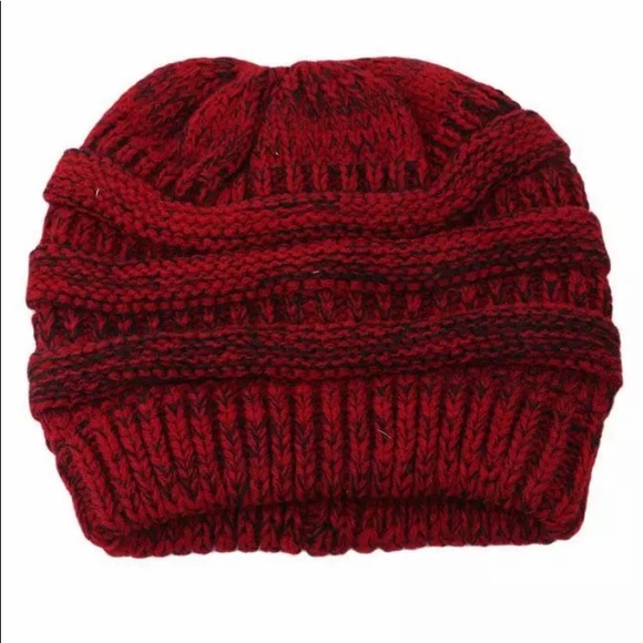 Red Heather Ponytail Beanie! NEW! - Picture 2 of 7
